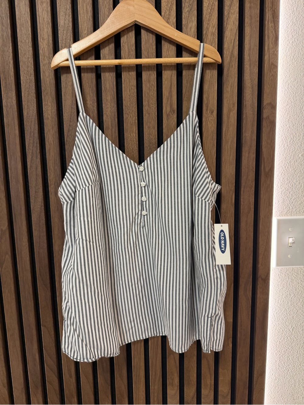 Old Navy Blue and White Vertical Stripe Button-Front Tank Top